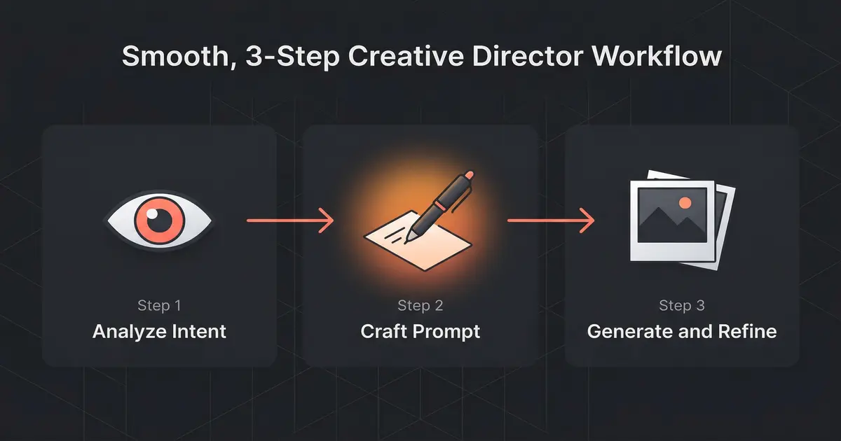 banana-claude Creative Director workflow - analyze intent, craft prompt, generate and refine