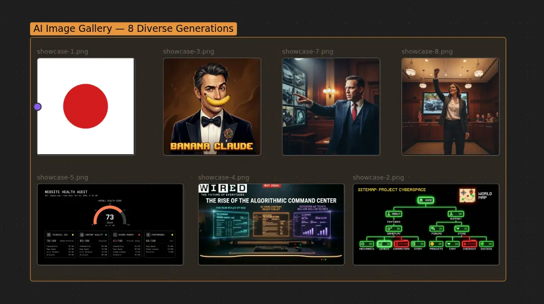 claude-canvas AI-generated image gallery canvas with real photographs arranged in a grid layout