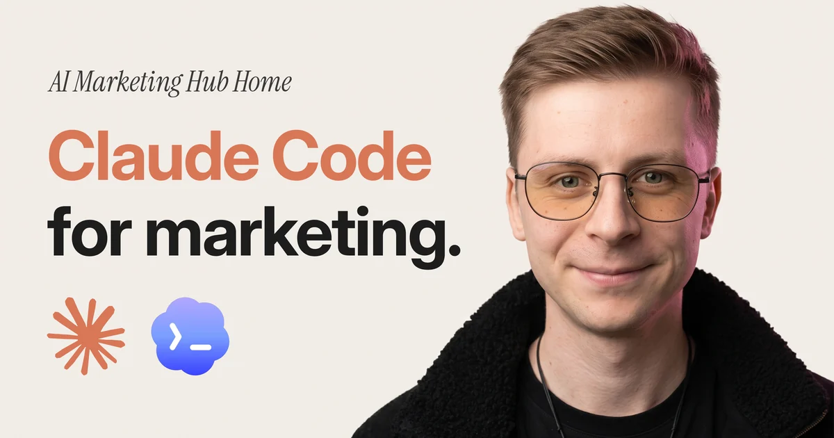 Agrici Daniel next to the words Claude Code for marketing, with the Claude and Codex logos, for AI Marketing Hub Home
