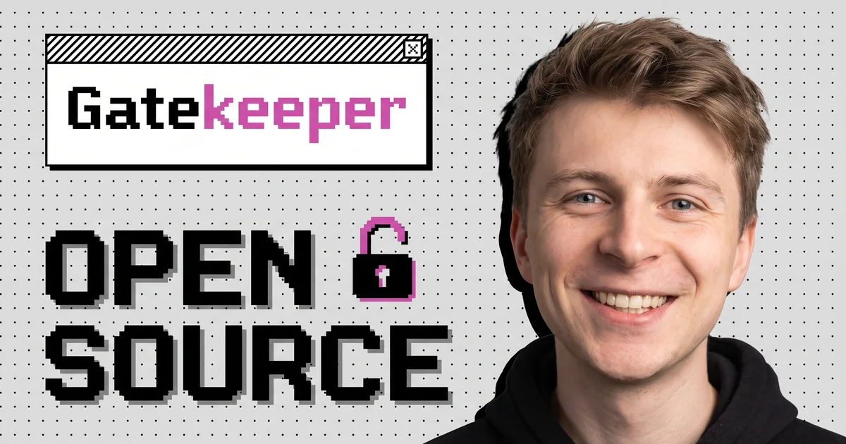 Daniel next to a pixel-art Gatekeeper window and the words OPEN SOURCE