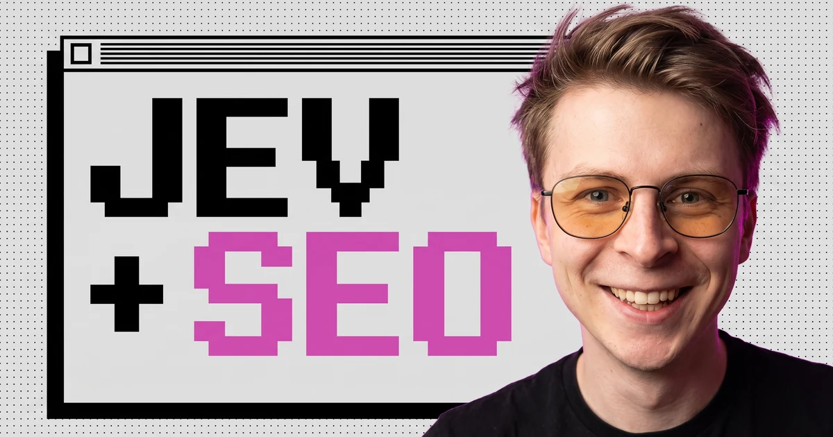 Daniel next to a pixel-art window reading JEV + SEO